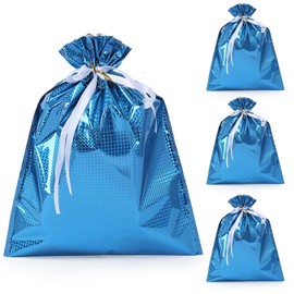 Christmas Bags - 4PCS 51 * 39 cm Large Size Xmas Gift Wrapping Bag, Blue Laser Christmas Drawstring Bags for Christmas Party