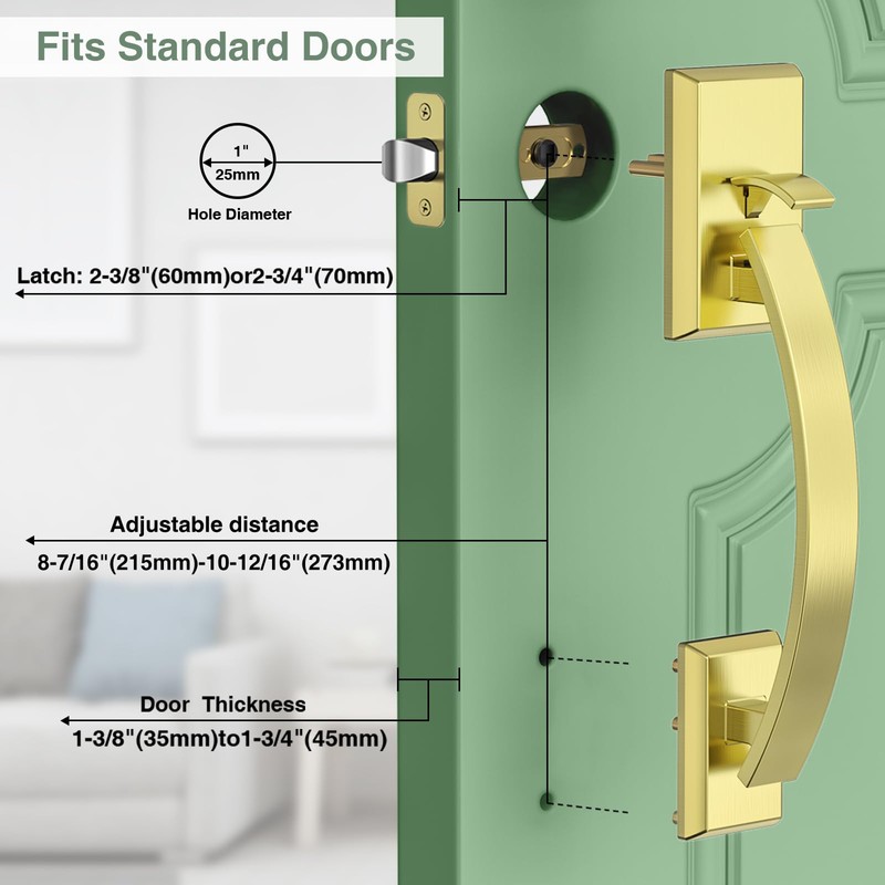 Floresita Front Door Handle Gold Adjustable, Heavy 12.7in Exterior Entry