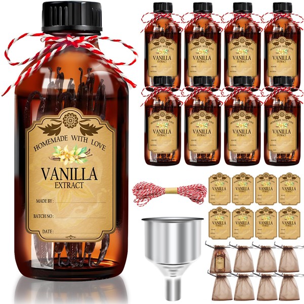 8 Pack 8 Ounce Boston Round Bottles with Caps Brown
