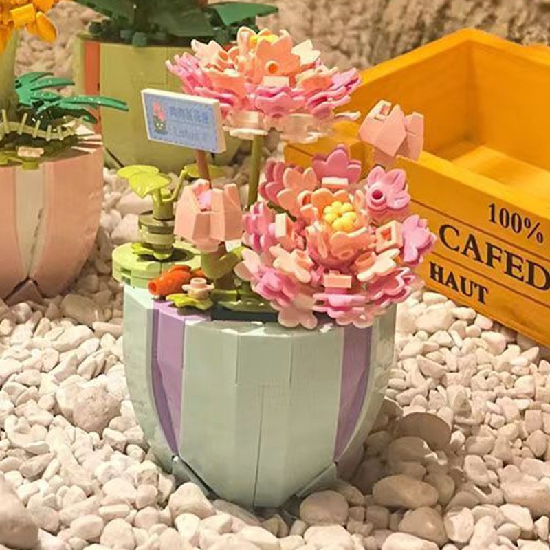 Building Block Pot Plant Educational Lifelike Colorful Beautiful Block Flower
