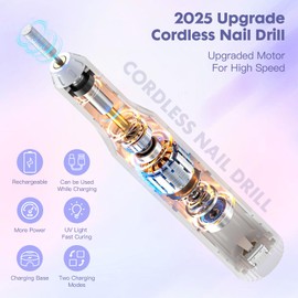 YENLOVE Nail Drill, Electric Nail File with Nail Lamp,Cordless Nail Filer for Acrylic Gel Nails, Professional Nail Drill Machine Polishing Tool Manicure Pedicure Kit Efile Nail Supplies for Home Salon