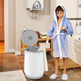 Giantex Towel Warmer Bucket - 21 L Bathroom Towel Heater, 5-Minute Fast Heating, 1-Hour Auto Shut Off, 1 Button Start, Safety Lock, for 45" x 70" Oversized Towels Blanket (White & Gray)