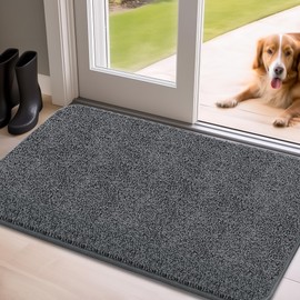 Mibao Door Mat Indoor, 35.5" x 59", Dirt Trapper Entrance Doormat, Non-Slip Low Profile Mat, Dog Door Mat, Super Absorbent Welcome Mat for Front Door, Back Door, Shoe Scraper, Grey