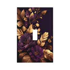 Purple Flower Floral Gold Leaves Light Switch Cover Decorative