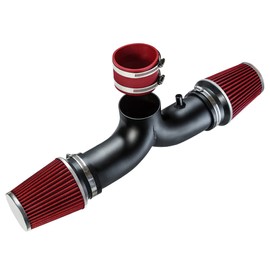 Rtunes Racing DUAL Short Ram Air Intake Kit + Filter Combo BLACK PIPE AND RED Compatible For 97-00 Corvette C5 5.7L V8