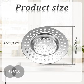 Pack of 4 Drain Strainer Shower, 7.5 cm Hair Strainer Shower, Rustproof Stainless Steel, Shower Strainer Drain Hair, Bathtub Drain Strainer Universal for Sink, Kitchen