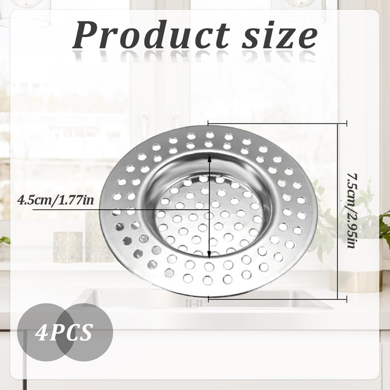 Pack of 4 Drain Strainer Shower, 7.5 cm Hair Strainer