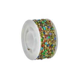 SUYAN 32.8 Feet/Roll Stainless Steel 0.08inch Width Cross Cable Link Chains Multicolor Enamel Beads Chain for Craft DIY Necklaces Bracelets Anklet,Bulk Chain for Jewelry Making (6 Color Enamel Gold)