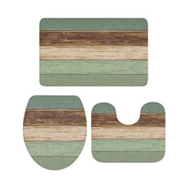 Houseown Farmhouse Bathroom Rugs Mat Sets 3 Piece, Vintage Sage Green Brown Wood Grain Farm Bathroom Decor Mat Set with Non-Slip Rug, Toilet Lid Cover and Bath Mat Accessories
