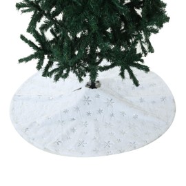 HOME ARCHIVE 48 inches Large Christmas Tree Skirt Luxury Faux Fur with Snowflake for Home Party Xmas Tree Decoration (White and Silver)