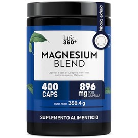 Life 360 Magnesium Blend Magnesios Oxido Glicinato Gluconato Citrato Magnesio Cápsulas Base Colágeno Hidrolizado Vitaminas Suplemento Alimenticio 400