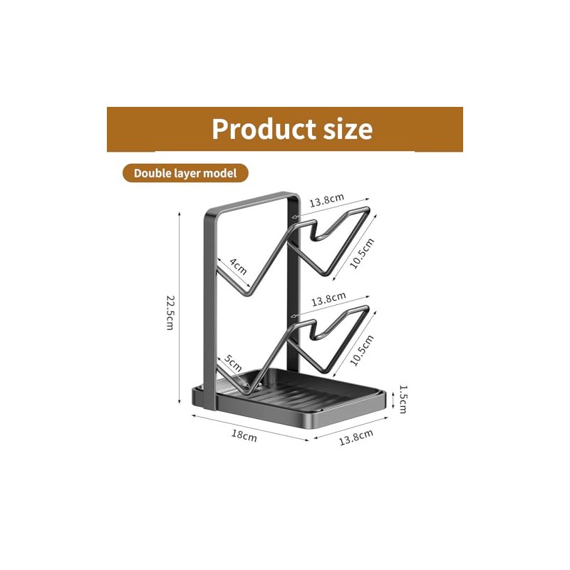 Pot Lid Organiser, 2-Tier Storage Stand with Spoon Rest, Lid