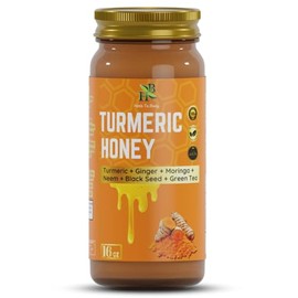 Herb To Body Turmeric Honey – 16oz, Multifloral Honey with Turmeric, Ginger, Moringa, Neem, Black Seed & Green Tea for Tea, Drizzling, Marinades, and Everyday Recipes