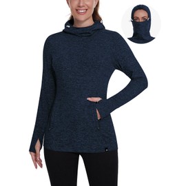 Soneven Womens Fleece Lined Sweatshirts Outdoor Winter Running Clothes Cowl Neck Tops Warm Running Shirts with Thumbholes