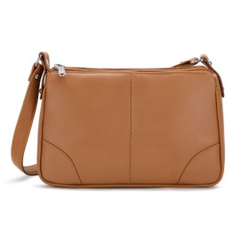 Hudson & James Designer Genuine Leather Women Ladies Travel Satchel Everyday Crossover Cross body Work Mobile Shoulder Handbag Bag (Tan)