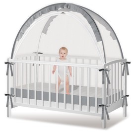 Crib Tent - Crib Net to Keep Baby in, Stop Baby from Climbing Out of Crib, Pop Up Baby Crib Tent with Double Zip Strong Rods and Breathable Net Clear Visibility Easy to Install (Grey, Large)