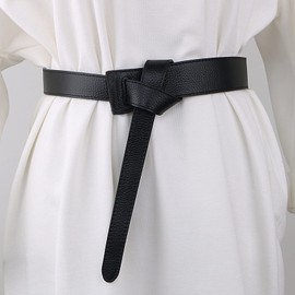 AWOCAN Womens Belts Waist Belt for Women Tie a Knot Dress Knot Belt Leather belts Coat Belt (BLACK)