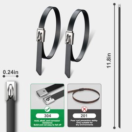 Duthcbw 30PCS 11.8" Black Epoxy Coated Metal Zip Ties, Heavy Duty Self-Locking Stainless Steel, Corrosion Resistant for Harsh Environments, Ideal for Machinery, Vehicles, Farm, Cable & Pipe Binding