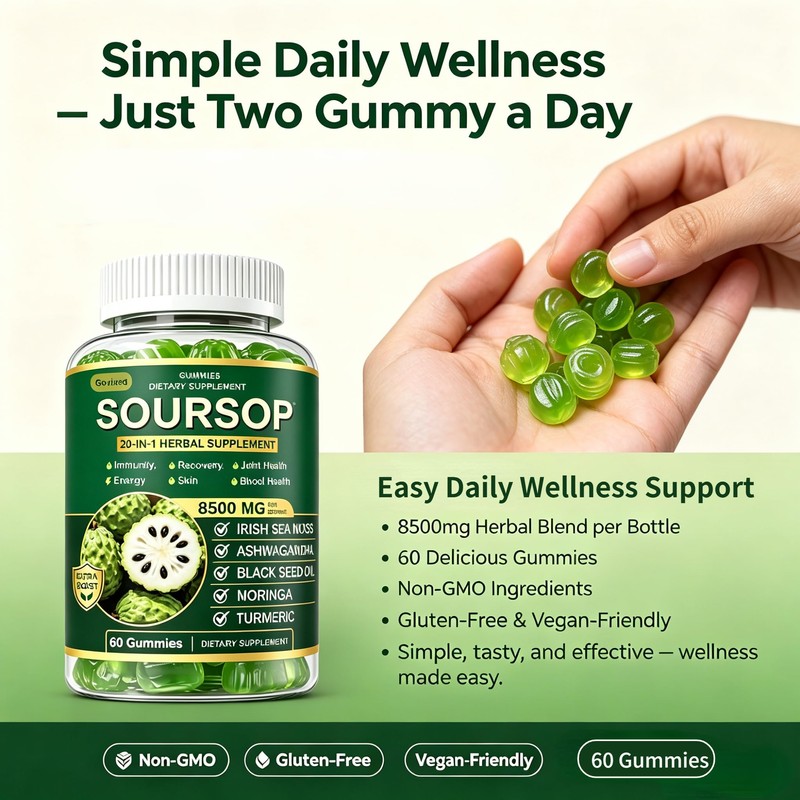 Govixed Soursop Gummies, 8500mg 20-in-1 Herbal Extracts for Overall Health-Enhancing,