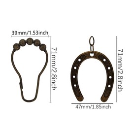 Bronze Horseshoe Curtain Hooks Rings, 12 Pcs Rust Proof Decorative Cowboy Shower Hook for Western Country Vintage Cowgirl Bathroom Decor, Bedroom, Living Room Home Curtain Hangers (Bronze)