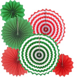 Merry Christmas Party Hanging Paper Fans Decorations Xmas Santa Party Ceiling Hangings Decorations, 6pc