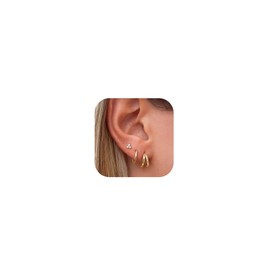 Dochais 3 Pairs of Earrings Gold Silver Set Earrings Hoop Earrings Set 14K Gold-Plated Earrings Hypoallergenic Stud Earrings Small Hoop Earrings Cubic Zirconia Sleeping Cartilage Stud Earrings for Men