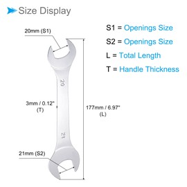 CoCud Thin Open End Wrench Metric 20mm x 21mm Double End Slim Wrench - (Application: Thin Nuts for Small Spaces) Set of 2