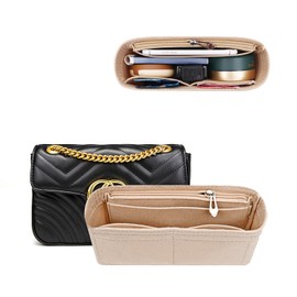 TUKYWAN Purse Organizer Insert with Zipper for GG Marmont Insert Matelasse Shoulder Bag,Handbag Organizer Liner Pouch,Handbag Tote Shaper Insert for Women Inner Bladder Bag(Beige,Small)