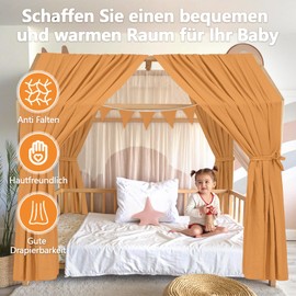 Alishomtll House Bed Canopy Decoration Set, 2 Bed Canopy, House Bed Made of 100% Cotton Muslin, 1 Bunting 300 cm, Children's Bed Canopy Fabric Canopy for Girls Boys Children's Room, 67 x 270 cm