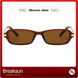 Breaksun Retro Rectangle Sunglasses for Women Men Trendy 90s Small Square Sun Glasses 2025 Designer Sunnies (Brown/Brown)