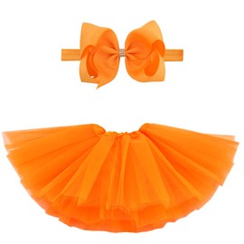 BGFKS 5 Layered Toddlers Tulle Tutu Skirt for Girls with Headband for Baby Girl 0 to 36 Months (Orange, L,24-36 Months)
