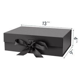 DaiJoob DaiJoob Large Black Gift Box with Lid for Presents 13x9x4 Inch with Ribbon and Magnetic Closure (Pack of 1)