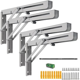 MySit 16" Folding Shelf Brackets 4 PCS, Max Load 550lb Heavy Duty Stainless Steel DIY Collapsible Wall Mounted L Shelf Bracket Space Saving for Table Work Bench