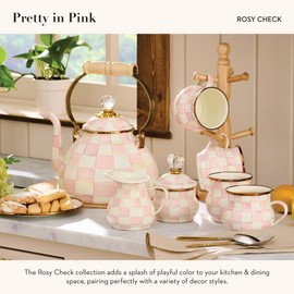 MACKENZIE-CHILDS Enamel Dinner 3-Piece Set, 10-Inch Round Serving Plate, 8-Salad/Dessert Plate, Breakfast Bowl, Rosy Check