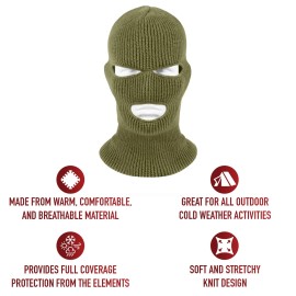 Rothco 3 Hole Face Mask Ski Mask Winter Cap Balaclava Hood Army Tactical Mask USA MADE - Olive Drab