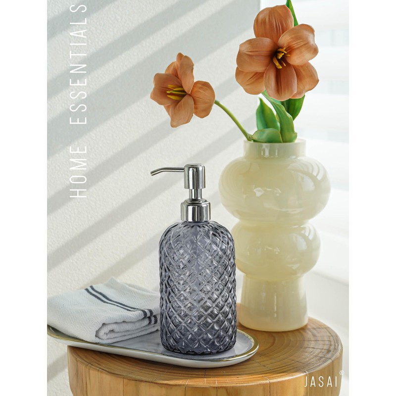 JASAI 18Oz Gray Glass Soap Dispenser with Rust Proof Pump,