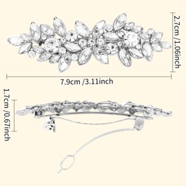 ACO-UINT Rhinestone Hair Clips for Women Silver Leaf Flower Sparkly Crystal Hair Barrettes with Pearls Hair Accessories for Wedding Bridal, Prom, Party (4 Pack)