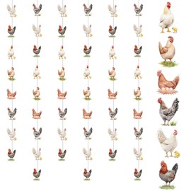 Funmemoir Chicken Party Decorations 8pcs Chicken Theme Garland Double Sided Chicken Hanging Dot Garland for Farm Animals Chicken Themed Birthday Party Baby Shower Decorations