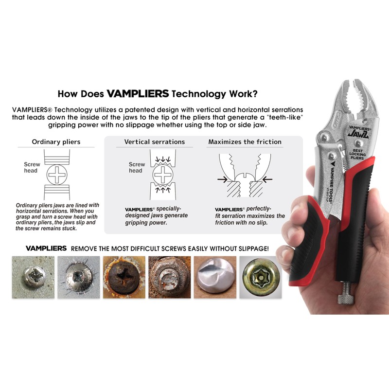 VAMPLIERS 7.5" Vise Grip Heavy Duty Locking Pliers with Screw