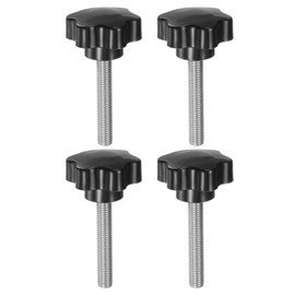 sourcing map 4pcs Star Knobs M10 x 60mm 304 Stainless Steel Threaded Stud 46mm Plastic 6-Star Head Hand Tightening Thumb Screw Clamping Jig Knob Handle, Black