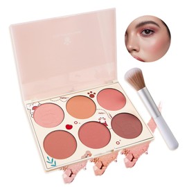 JunKuJk 6 Colors Blush Palette,Shimmer Silky Matte Blush Powder Palette,Professional Cute Face Contour Highlighter Blush Palette with Blush Makeup Brush