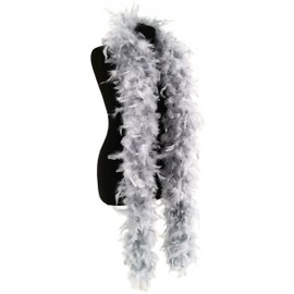 Feather Boa 100g 180cm Soft Turkey Feathers Fluffy Long Boas for Women Hen Party Fancy Dress Costume Burlesque Dance Showgirl 1920s Gatsby Flapper Halloween Christmas Photo Props (Silver Grey)