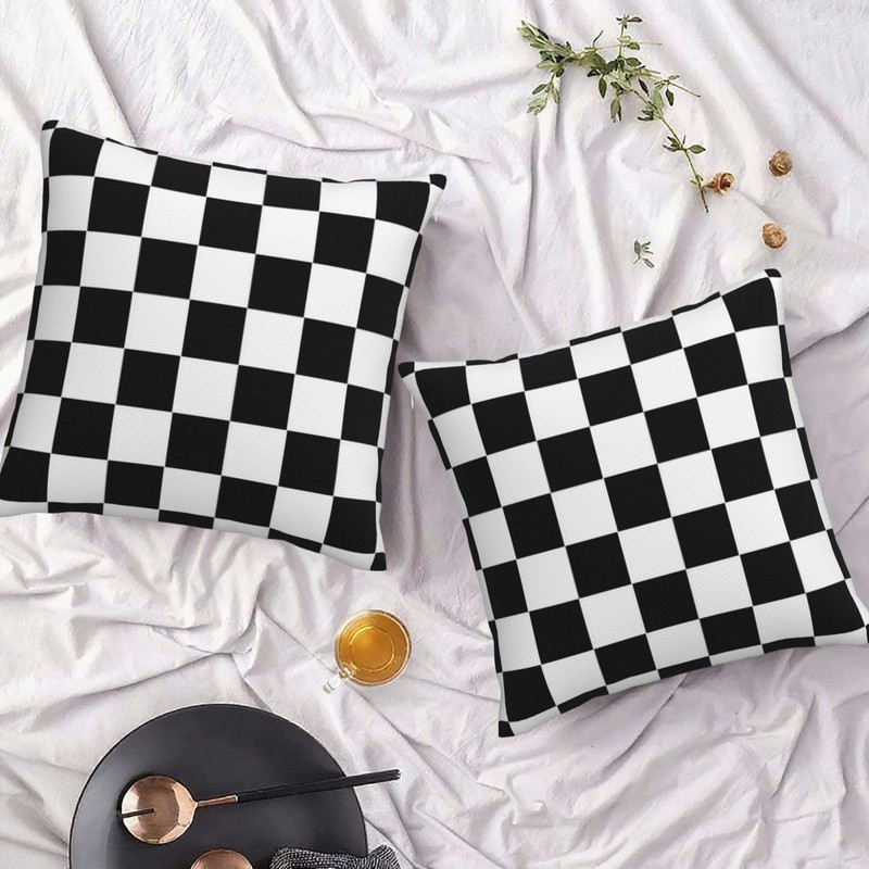 Black and White Checkered Classic Checkerboard Throw Pillow Covers Set
