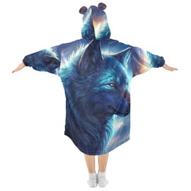 GOODOLD Wolf Wearable Blanket Hoodie for Kids Oversized Sherpa Hooded Blanket Cozy Warm Gift