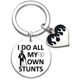SOJUWEL Funny Get Well Soon After Surgery Gifts Keychain Knee Surgery Gifts for Women Men Stuntmen Broken Arm Hand Bone Elbow Injury Broken Leg Gift for Him I Do All My Own Stunts Keyring