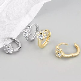 Unbranded 925 Sterling Silver Plated Small Paw Print CZ Huggie Hoop Earrings 10mm Gift TH2 - Blue