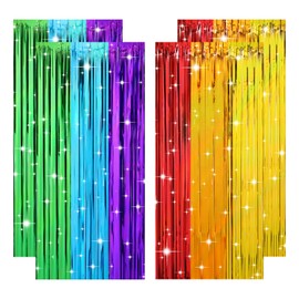 Pack of 2 Tinsel Curtain Colourful, Glitter Curtain Tinsel Streamers Colourful Fringes, Glitter Rainbow Decoration Children's Birthday, Rainbow Tulle for Carnival Birthday Christmas (1 m x 2 m)