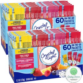 Crystal Light Water Flavoring Enhancer Variety Bulk, 120 Drink Mix Packets (30 Each Flavor) - Lemonade, Fruit Punch, Raspberry Lemon, Wild Strawberry, Bundle With Galley Grove Sugar Free Breath Mints
