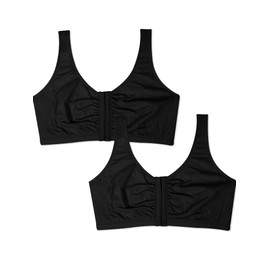 Fruit of the Loom Women's Front Close Sports Bra-Cotton Blend, Easy Fit & Built-Up Support, Black, 46