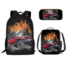 chaqlin Camping Backpack for Kids with Lunch Box and Pencil Case Cute Toddler Backpack for Elementary Middle School Bags Car Print Bookbags